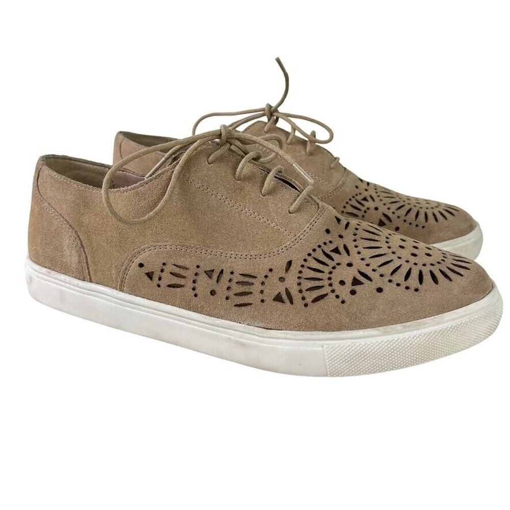 Naughty Monkey Womens Suede Leather Lace Up Perforated Flats Sneakers Shoes 9.5